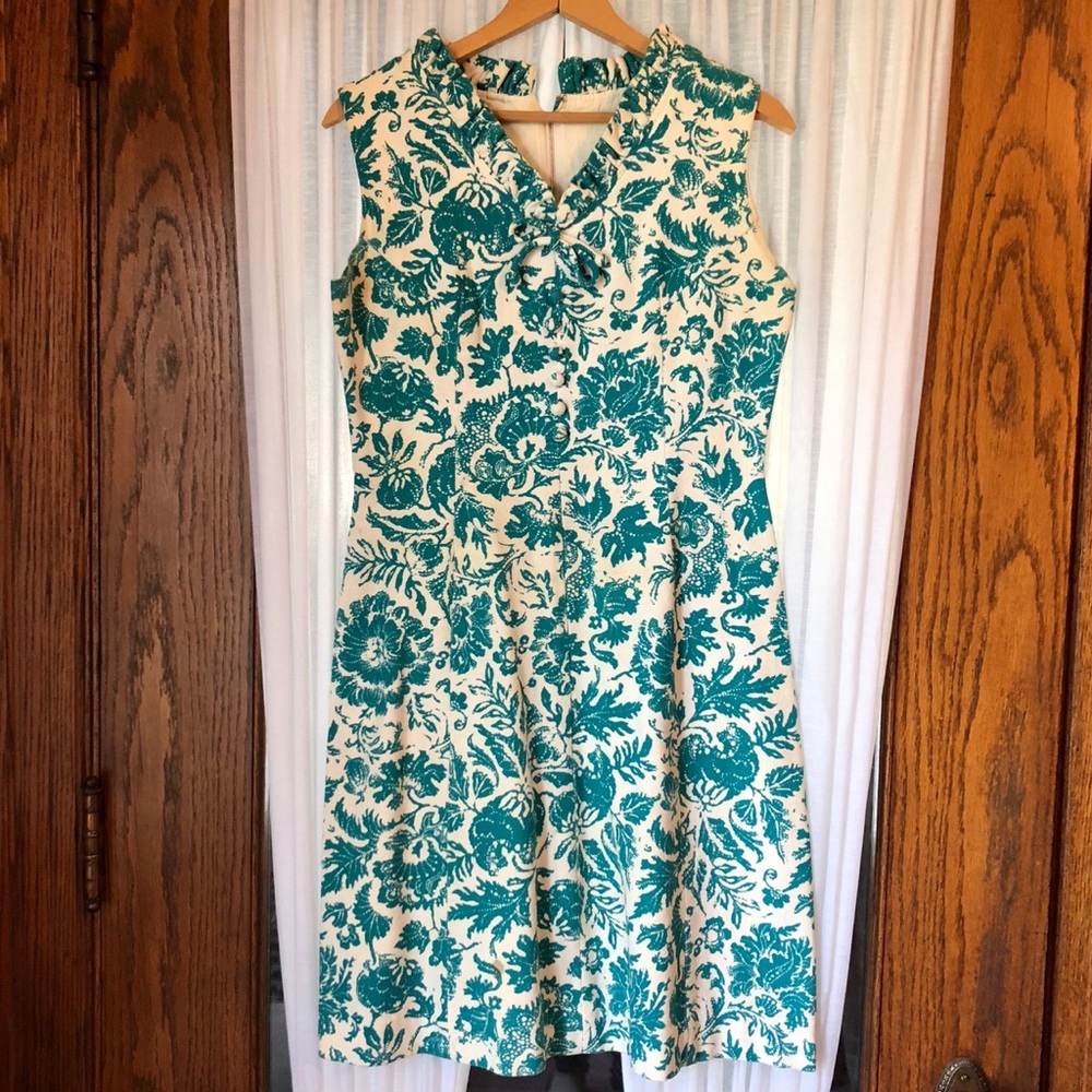 Vintage white with teal floral dress